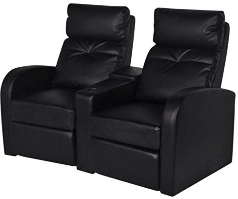 vidaXL Poltrona da Cinema Reclinabile a 2 posti con LED Pelle Artificiale Nera