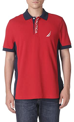 Nautica Men's Short Sleeve Color Block Performance Pique Polo Shirt Polo Shirt (Pack of 1)