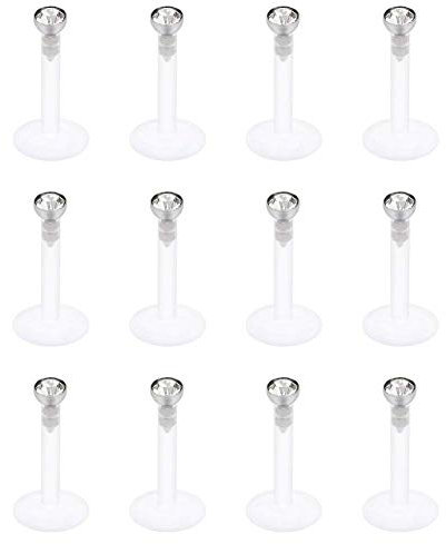 AceFun Labret Bars Lippenpiercing Tragus Helix Cartilage Ohrring Stud Labret Monroe Piercing 316L Chirurgenstahl und Kunststoff 10mm 16G-12Stk- (10mm)