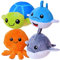 TE-Trend 4 Stück Stressball Set – Plüsch Squishies Meerestiere – Fidget Toys Anti-Stress Bälle – Quetschball Set für Kinder – 12 cm Mehrfarbig