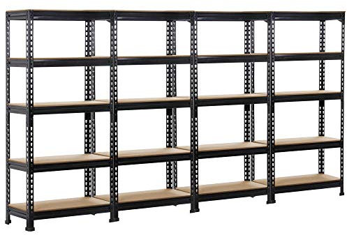 Yaheetech 4 x Etagères de Rangement 150 x 70 x 30 cm Étagère Metallique Atelier/Garage/Cuisine Charge Lourde 150 kg par Niveau sans Boulons Noir