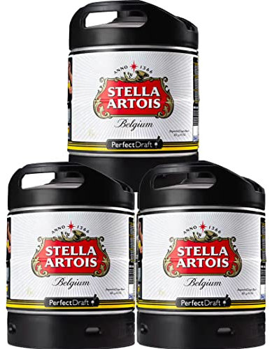 Bier PerfectDraft 3 x 6-Liter Fässer Bier. Bier passend für Zapfanlage für Zuhause. Inklusive 15euros Pfand. (Stella Artois)