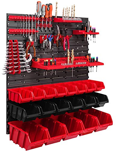 19 Stapelboxen Werkzeughalter Wandregal Werkstattregal Werkzeugwand 78x78cm Werkzeughalter Lagersystem Schüttenregal Sichtlagerkästen Extra Starke Wandplatten Regal Erweiterbar Werkstattregal Lagerre