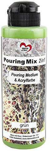 Ideen mit Herz Pouring Mix 2in1 | Pouring Medium & Acrylfarbe | 180 ml | kein weiteres Mischen mit Fluid, Medium oder Silikonöl erforderlich (grün)