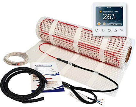 CALORIQUE Elektrische Heizkabel-Matte – mit WLAN-Thermostat – 1,0 m² – Dünnbett – Sparsame Elektrische Fußbodenheizung 150 W/m² – TWIN-Technologie – [Energieeffizienzklasse A +++]