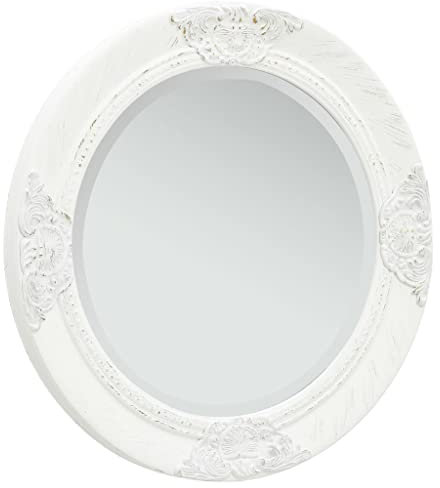 vidaXL Wandspiegel im Barock-Stil Antik mit Montagehaken Hängespiegel Dekospiegel Badspiegel Spiegel Flurspiegel Garderobe Rund 50cm Weiß