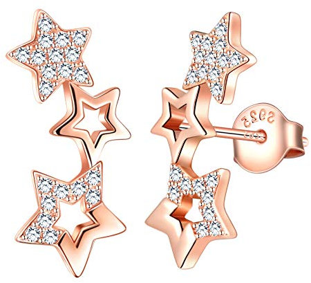 MicLee Damen Ohrringe 925 Sterling Silber Zirkonia Einfach Elegant 3 Sternchen Sterne Ohrstecker Ohrschmuck mit Geschenkbeutel,Super Weihnachten Geschenk