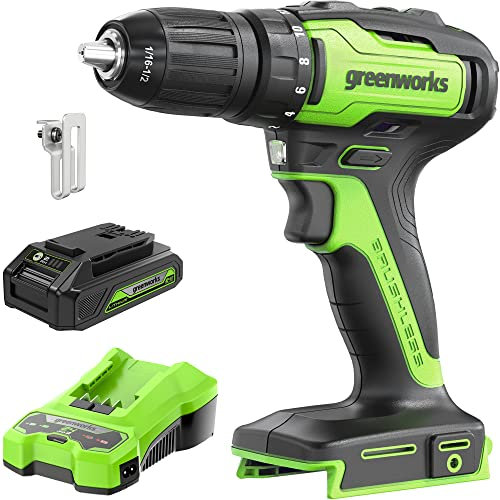 Greenworks Perceuse/pilote sans balais 24 V, batterie USB 2 Ah et chargeur inclus