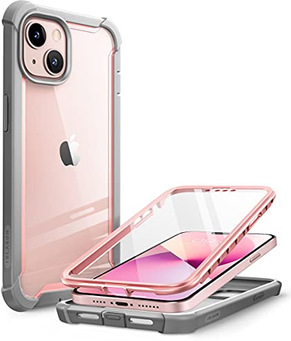 i-Blason Ares Series Designed for iPhone 13 Mini Case (2021 Release), Dual Layer Rugged Clear Bumper Case with Built-in Screen Protector (Peach)