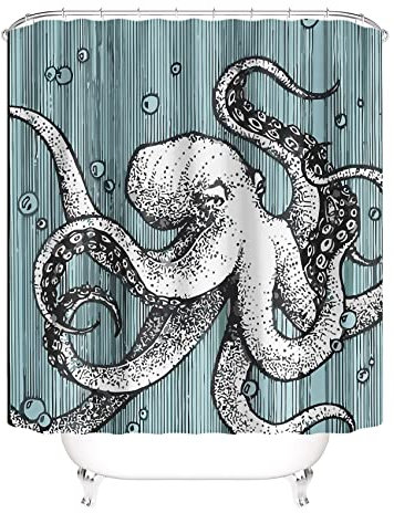 Fullfun Octopus Duschvorhang Kraken, Horror Ocean Thema Duschvorhang-Set mit 12 Haken, coole wasserdichte und schimmelfeste Badezimmer-Vorhänge, 180 cm x 180 cm (71 x 71 Zoll)
