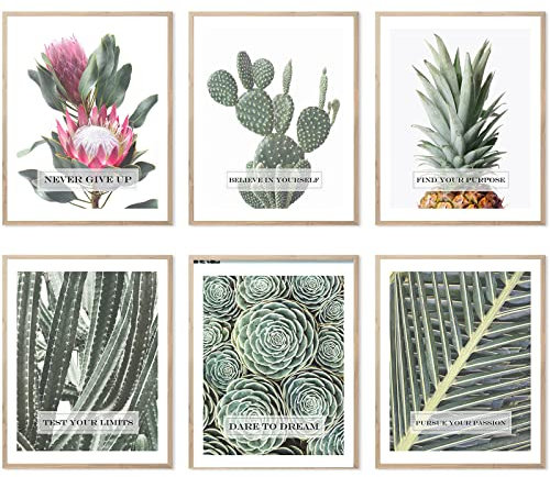 Botanische Wandkunstdrucke Leinwand Pflanzendruck Zitate Poster Botanischer Kaktus König Protea Sukkulenten Bilder Foto Gemälde für Zuhause Wohnzimmer 8x10 Zoll (20.3x25.4cm) Ungerahmt