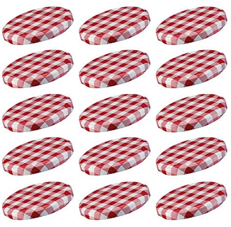Westmark 15 Schraub-/Twist-Off-Deckel für Einmachgläser, rund, ø 63 mm, Weißblech, Rot-Weiß, Karriert, 409722E3