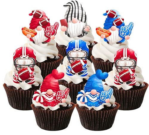 PRECUT American Football Cupcake Topper, Edible Gnomes Football Cake Decorations, Super Bowl Party Supplies, Football Cupcake-Toppers, 12 x 2 Inch / 5cm (Pack of 12)