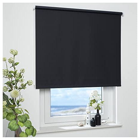 ourdeco Rollo/Seitenzugrollo / 202 x 180 Breite x Höhe/schwarz/lichtundurchlässiger Stoff/Sichtschutzrollo/Verdunklungsrollo