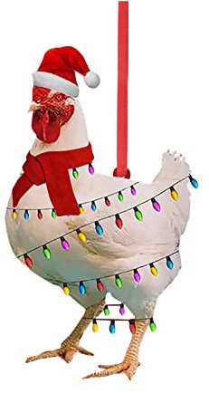 Rifuli Weihnachten Huhn Acryl Dekorationen 2022 Christbaumschmuck mit Weihnachtsschal Huhn Weihnachtsschmuck Anhänger Schaukel Banane (D #1, One Size)