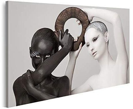 islandburner Bild auf Leinwand Fantasie Yin Yang Esoterisches Symbol Schwarz Weiß Frauen Silhouetten Wandbild Leinwandbild Bilder für Wohnzimmer GCKI-1K