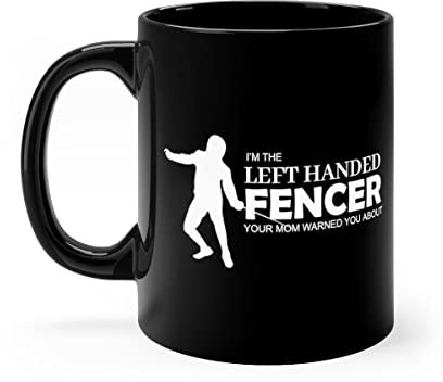 Taza de café negra de 325 ml de cerámica, divertida zurdo, sinistral, espadachín, zurdo, maestro, batallador, hombres y mujeres, 11 onzas