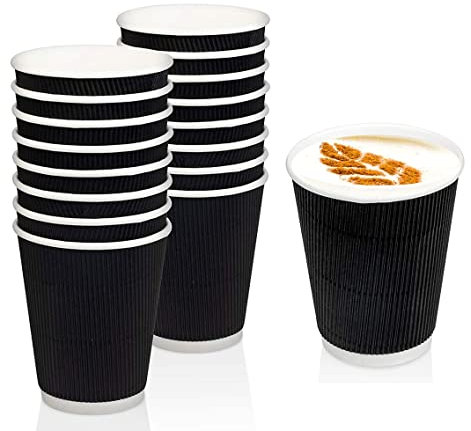 Best House EcoWise Black Paper Ripple Coffee Cups 4oz/120ml - Set of 50, Hot Beverage Cups with Ripple Wall Design, Eco-Friendly Recyclable Paper-Takeaway Coffee Tea Cups