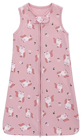 Baby Schlafsack Kinder, Schlafsack Baby Sommer Kleine Kinder Schlafanzug ohne Ärmel, Schlafsäcke 100% Baumwolle atmungsaktiv Babyschlafsack Unisex Pyjamas, Schlafsack Baby 0-6M, Rosa Pony