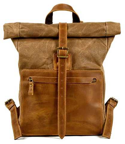 AVLUZ Mochila de lona vintage for hombres y mujeres, mochila informal con adornos de cuero, mochila for computadora portátil de doble uso con múltiples bolsillos (Color : C, Size : 45x33x6cm)