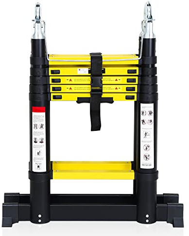 Yakimz Aluminium Teleskopleiter mit Klappbar Design- Teleskop Ausziehleiter Mehrzweckleiter 1,9M+1,9M Faltbar Stehleiter - Rutschfester Aluminiumleiter Aluleiter, Schwarz (3.8 Meter)