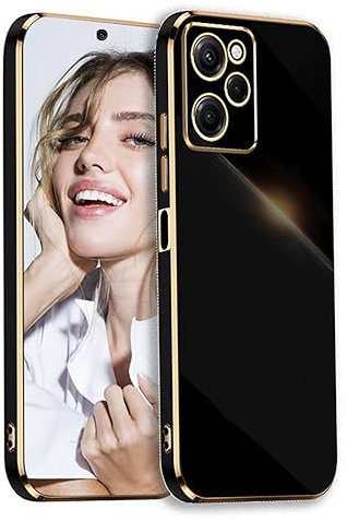 POUHYE Handyhülle für Xiaomi Poco X5 Pro 5G Hülle Original, Mädchen Galvanisierte Kameraschutz Weich TPU Silikon Schutzhülle Ultra Dünn Case Stoßfeste Hülle für Xiaomi Poco X5 Pro 5G Schwarz