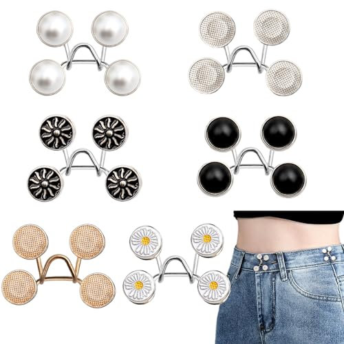 6 Sets Verstellbare Hose Enger Machen Clip, 6 Stile Hosen Enger Machen Clip, Abnehmbare Nagelfreie Hosenknopf zum Enger Machen, Knöpfe Hosen Enger Machen für Verschiedene Arten Von Jeans