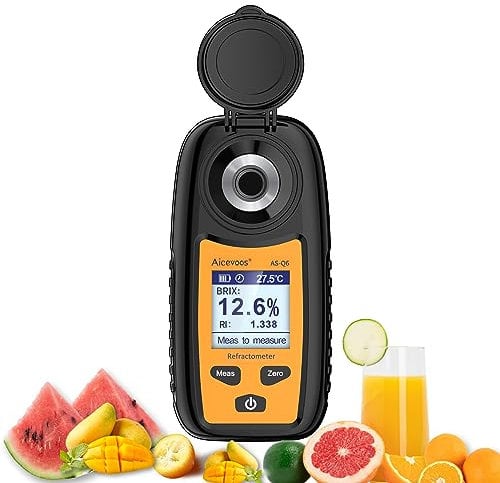 Aicevoos Q6 Digitaler Zucker Refraktometer, Brix Meter Bereich 0-35% Brix,±0.2% Präzision Automatische Temperaturkompensation Brix Refraktometer für Obst, Gemüse