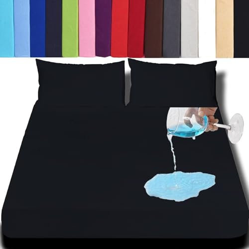 Ufamiluk Spannbetttücher 140x200cm für Topper Kinder Jersey mikrofaser Baumwolle Spannbetttücher spannbettlaken Bettlaken Spannbetttuch Laken für Topper hohe matratzen Schwarz