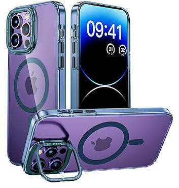 MEIQIBAO per iPhone 14 Pro Max Cover magnetico compatibile MagSafe fotocamera protettiva 6,7 Pollici custodia Supporto fotocamera integrato blu