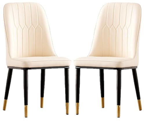 Esszimmerstühle 2er Set, Hochlehner Beistellstuhl, PU Leder gepolstert High-End Lounge Stuhl mit Metallbeinen, Armloser Stuhl für Küche Restaurant und Wohnzimmer, Schlafzimmer