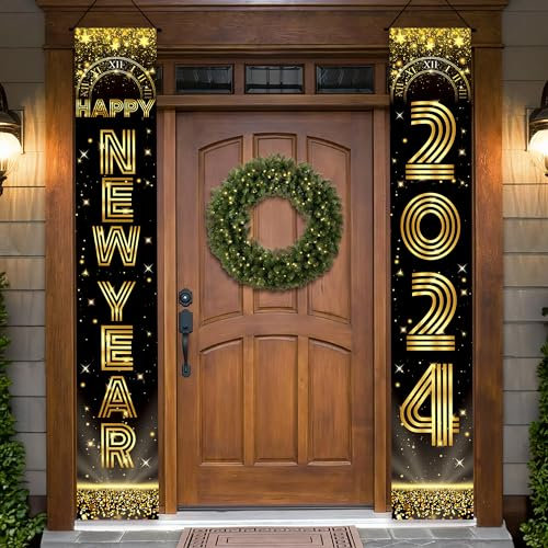 KatchOn, Happy New Year Türbanner 2024-183 x 30,5 cm, Happy New Year Banner | Happy New Year Türschild 2024, Happy New Year Dekorationen 2024 | Silvester Banner, Silvester Party Supplies 2024