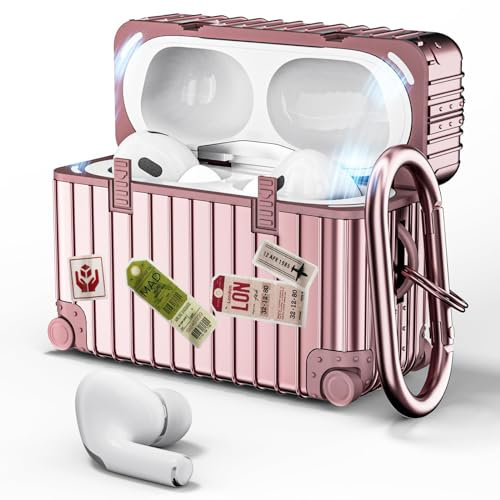 VISOOM Airpods Pro 2 Hülle Kompatibel mit Airpods Pro 2 2022 Case Cover Upgrade Stoßfeste Schutzhülle Weiches TPU mit Karabiner [Front-LED Sichtbar [Kabelloses Laden](Roségold)