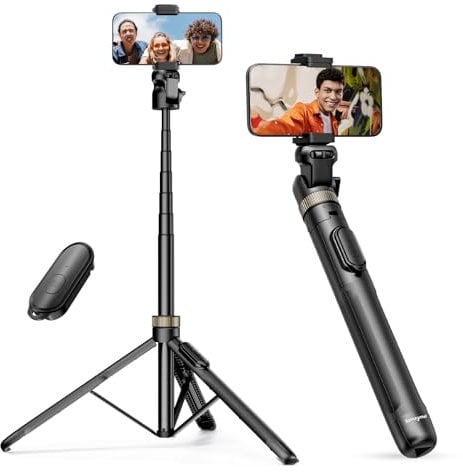 Sensyne Trípode extensible de 72 pulgadas para iPhone y palo selfie con soporte desmontable para teléfono y control remoto inalámbrico, compatible con todos los teléfonos celulares, color negro