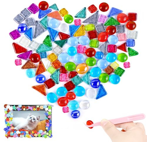 Mosaique Loisir Creatif, Tesselles Mosaique, Mosaïque de verre irrégulière de couleurs mélangées (environ 200g) - Assortiment pour Décoration maison, Cadres, Pots de Fleurs Mirroirs, Travaux Manuels