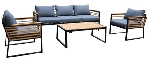 Tarrington House Conjunto de Exterior Ateo, 4 Piezas, Aluminio/Madera de Teca, 6 sillas, 1 Mesa de Comedor, Multicolor