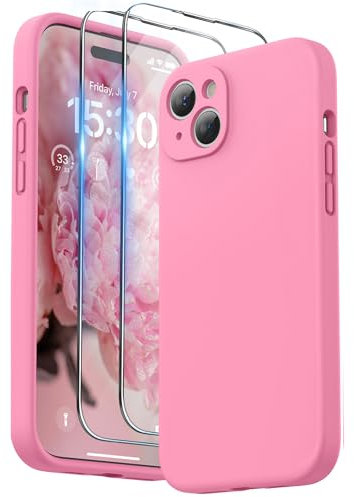 SURPHY Silikon Hülle für iPhone 14 mit Displayschutzfolie und Kameraschutz, Schutzhülle für 6,1 Zoll 2022, Pink