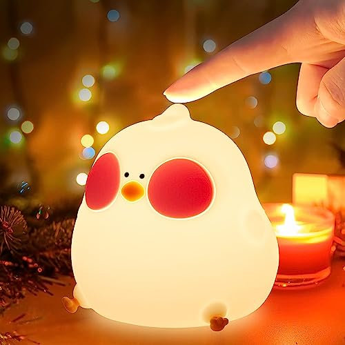 QUIGO Night Light for Kids Kawaii Baby Night Light with 7 Led Colors Changing,Led Lights for Room Silicone Night Light Led Portable Chick Lamp,Night Light for Breastfeeding,Children Room Decor