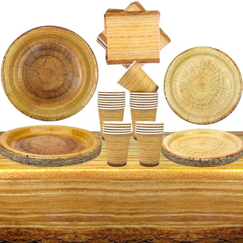 Camping Holz Korn Slice Party Supplies, serviert 20, Jagd Party Geschirr für Abendessen Teller Desserts Teller Tassen Servietten Tischdecke für Jagd Wald Jäger Baby Dusche Feuer Tier Holzfäller (20)
