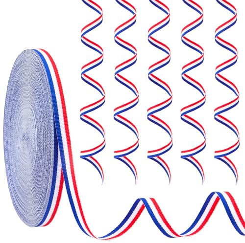 Bomtop Ruban Satin Bleu Blanc Rouge Tricolore, 60M x 10mm pour l'Artisanat, Décoration DIY, Emballage Cadeau, Mariage, Fête Nationale