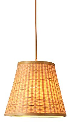 MODEBHD Bambus-Pendelbeleuchtung Einzelkopf Natürlicher pastoraler Stil Zuhause Handgewebter Kronleuchter Holz-Hängelampe 1-Licht-Doppeldeck-Deckenlampe E27-Sockel-Leuchte