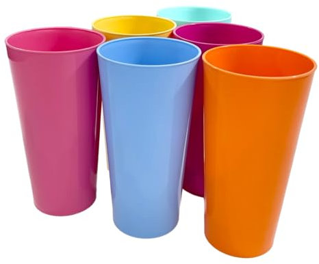 ProductPro 6 x Pint Cups Coloured Plastic - 1 Pint 568ml 20oz - Dishwasher Safe