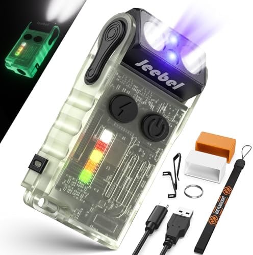 Jeebel LED Mini-Taschenlampe Aurora 1000LM UV Schlüsselbundlampe mit 180° Drehbar,110dB-Summer,IP67,1100mAh EDC Multifunktional Magnetische USB-Taschenlampe für Rettung,Camping,Angeln,Erkundung