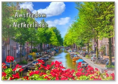 Canal in Amsterdam, Design 4, Fridge Magnet