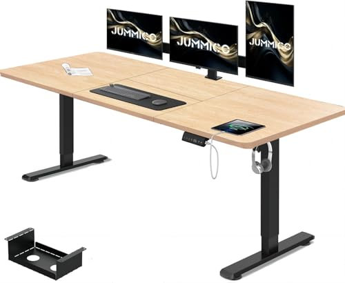 JUMMICO Höhenverstellbarer Schreibtisch 160 x 80 cm mit Kabelwanne, Höhenverstellbar Elektrisch Stehpult mit USB-Buchse, Computertisch, Ergonomischer Steh-Sitz Tisch, Bürotisch, Beige