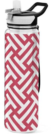 Mnsruu Bouteille d'eau transparente avec paille - Bouteille d'eau étanche en plastique Tritan sans BPA - Rouge et blanc - 1 litre