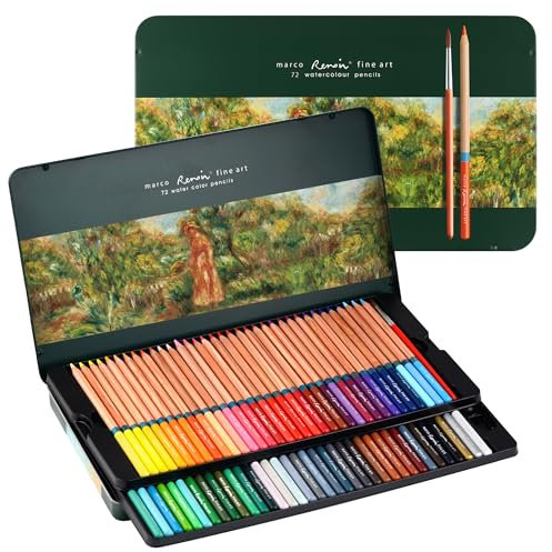 MARCO Farbstifte für Kinder-72 wasserlösliche Farben Ideal Hohe-End-Buntstifte für Kunstschüler und Profis, mit Pinsel versandt Geschenk in Eisendose - 3120 Serie