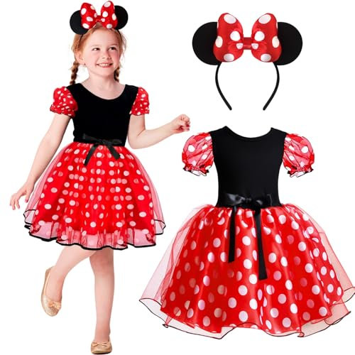 OUMDON Déguisement Princesse Souris pour Fille: Robe Mini Souris avec Serre-Tête Oreilles de Souris - Déguisement de Souris Filles pour Fête d'Anniversaire Carnaval Cosplay (Mini Souris, 130)