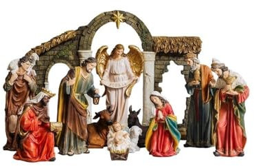 Birth Mystery Weihnachtsportal Krippe 11 Stück 30 cm. Figur Jesuskind, Jungfrau Maria, Heiliger Josef, Drei Könige, Engel, Stern des Ostens, Maultier und Ochse, Hirte, Schaf. Unisex. Länge (cm): 30.