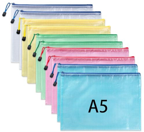 Dokumententasche A5,10 Stück Dokumententasche mit Reißverschluss Wasserdichte Dokumentenmappe A5 Beutel mit Reißverschluss, Plastiktasche Datei Taschen für Schule, Büro, Reise